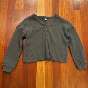 Old Navy Girls Cropped Charcoal Waffle Henley Sweatshirt lightweight